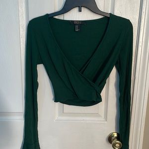 Crossover bell sleeved cropped top